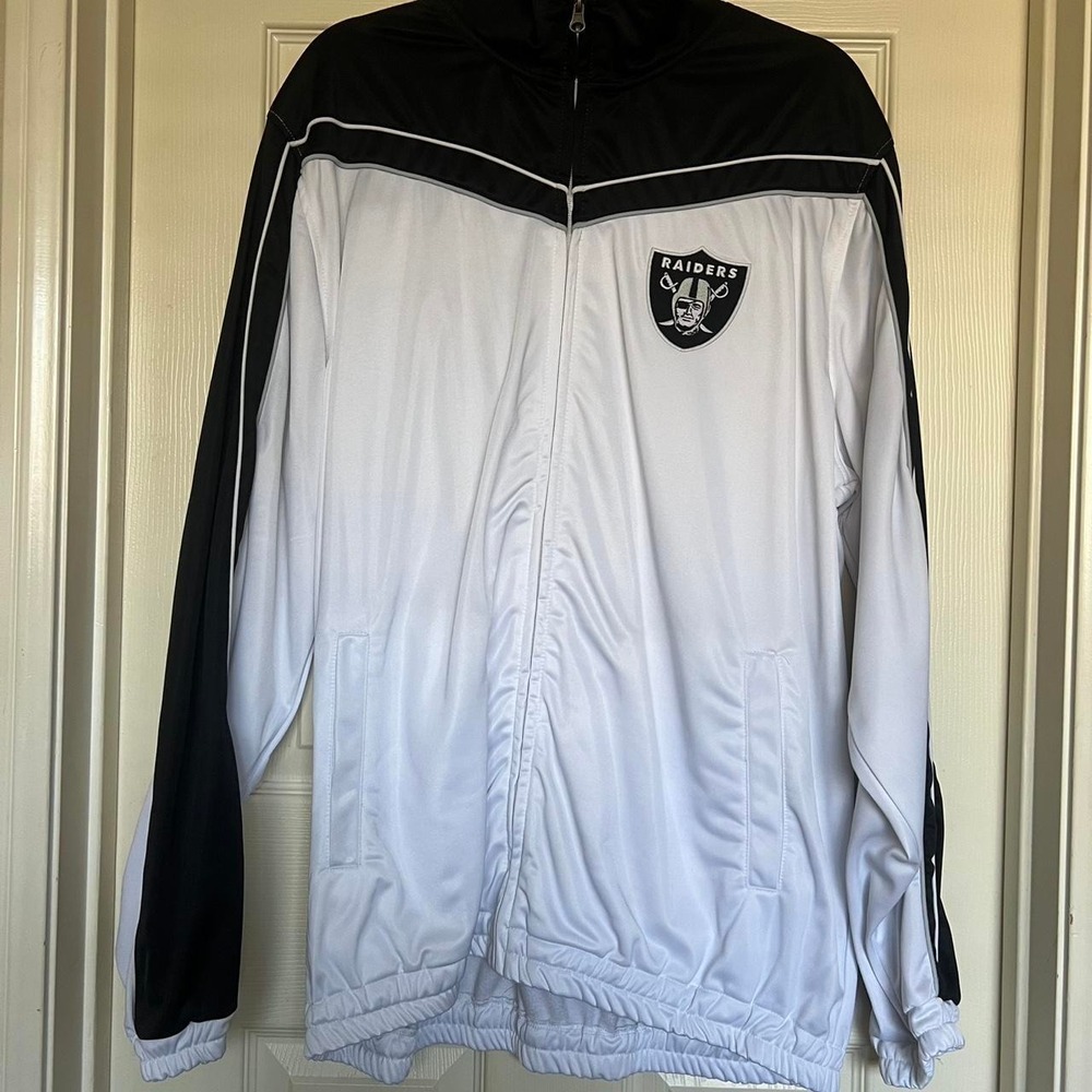 NFL Raiders white and black windbreaker jacket Size XL